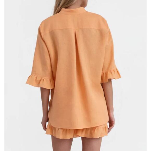 SLEEPER Orange Linen Button Down Top - Picture 10 of 10
